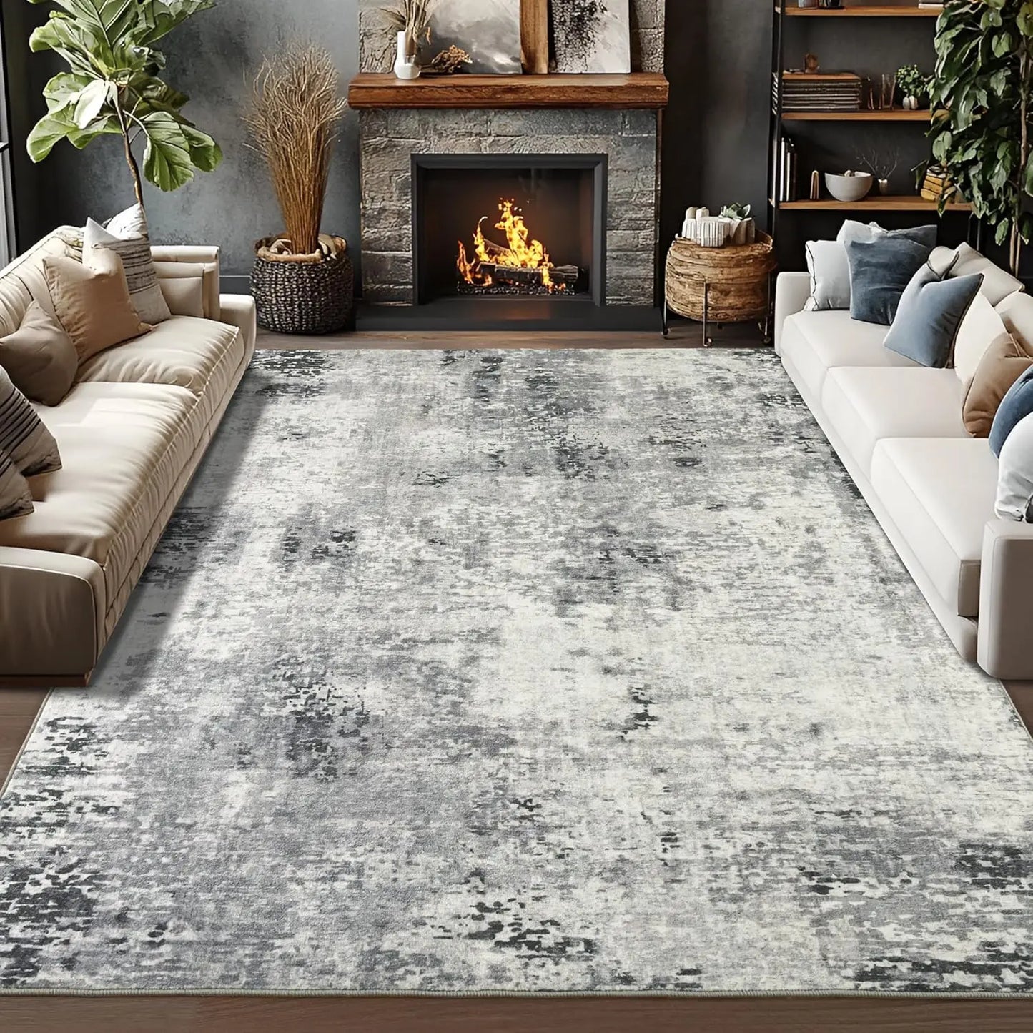 Large Modern Abstract Area Rug Soft Low Pile Non Slip