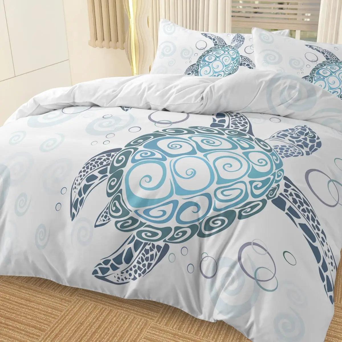 Aqua Teal Sea Bedding Set 3 Piece Twin Duvet Cover with Pillowcases Ocean Beach Theme