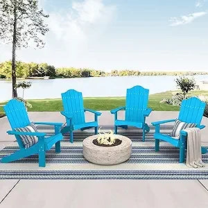 Bright Blue Poly Adirondack Chairs Set 4 Weather Resistant