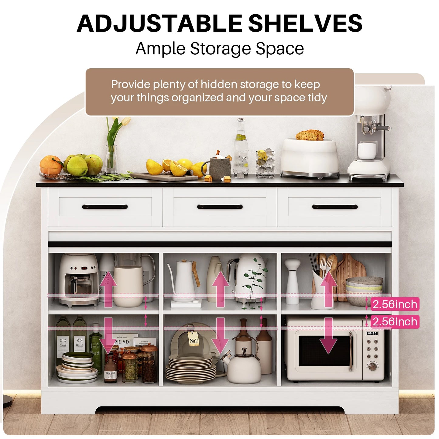 Redlife Sideboard Buffet Cabinet 53.54 Wide With Adjustable Shelves Sliding Doors Coffee Bar Storage Dining Room