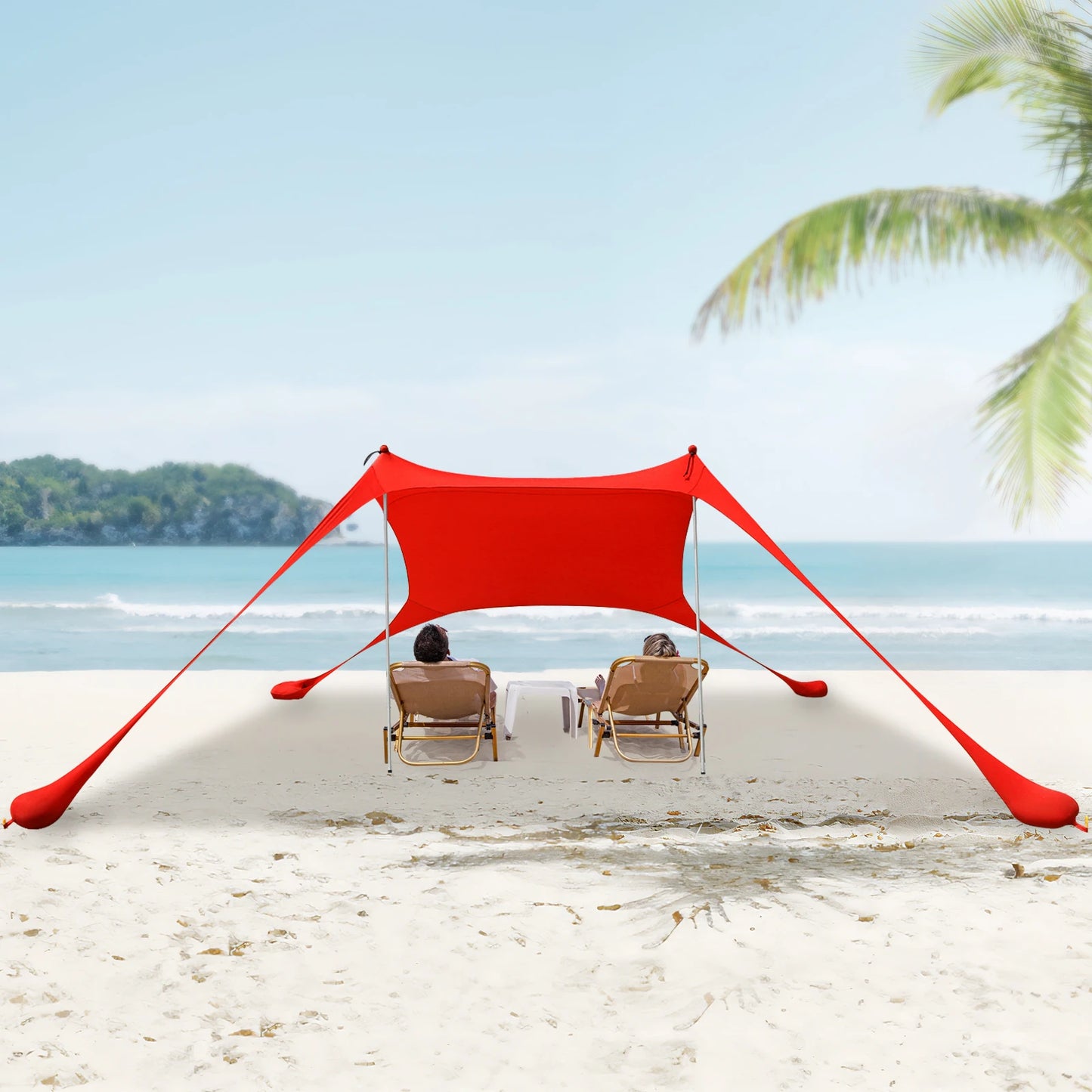 Red 2m x 1.6m Beach Elastic Sunshade Outdoor Tent for 2-3 People Ideal for Camping Fishing and Picnics