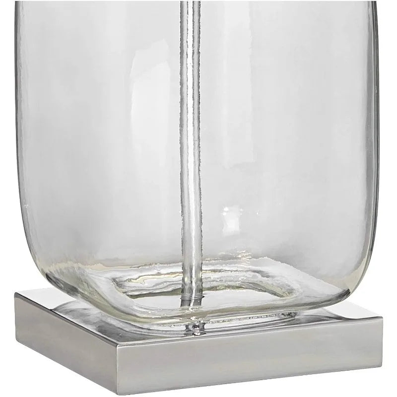 Coastal Table Lamps Set of 2 Brushed Steel Glass Shade