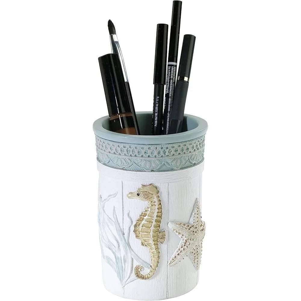 Farmhouse Shell Tumbler Countertop Organizer Bathroom Accessories Nautilus 100 Percent Resin Easy Care Coastal Decor