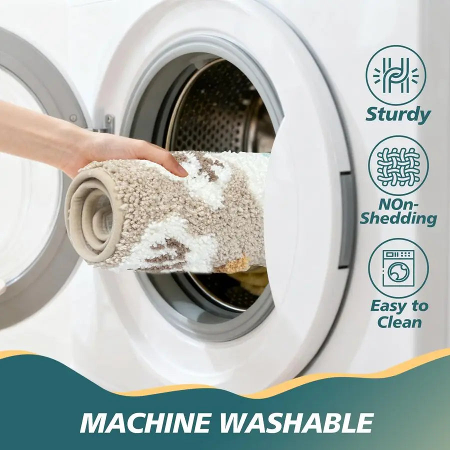 Blue Ocean Wave Bath Mat Soft Absorbent Non Slip Backing Coastal Decor