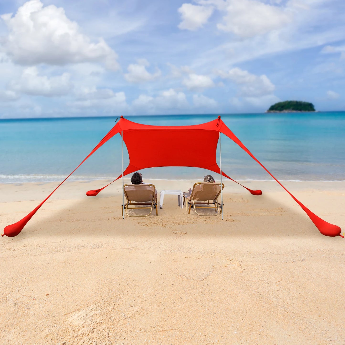 Red 2m x 1.6m Beach Elastic Sunshade Outdoor Tent for 2-3 People Ideal for Camping Fishing and Picnics