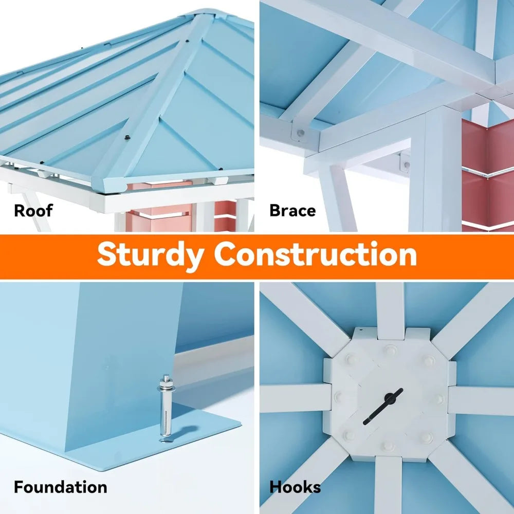 Modern Shade Outdoor Gazebo Bar And Grill With USB Charging Hooks 2 Open Sides