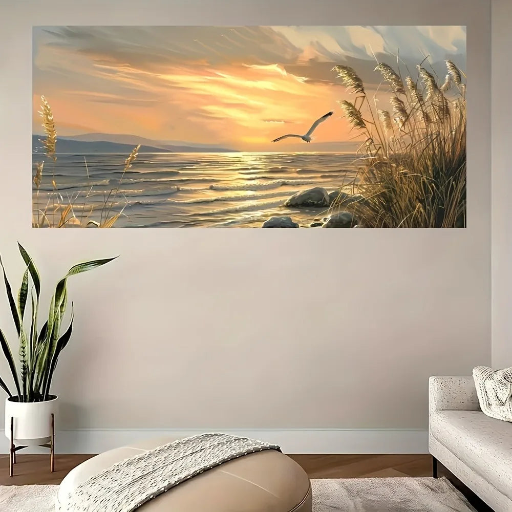 Sunset Beach Seascape Canvas Print With Pine Solid Frame
