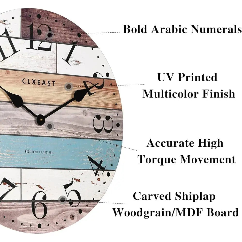 Large Nautical Shiplap Wall Clock Bamboo Coastal Decor