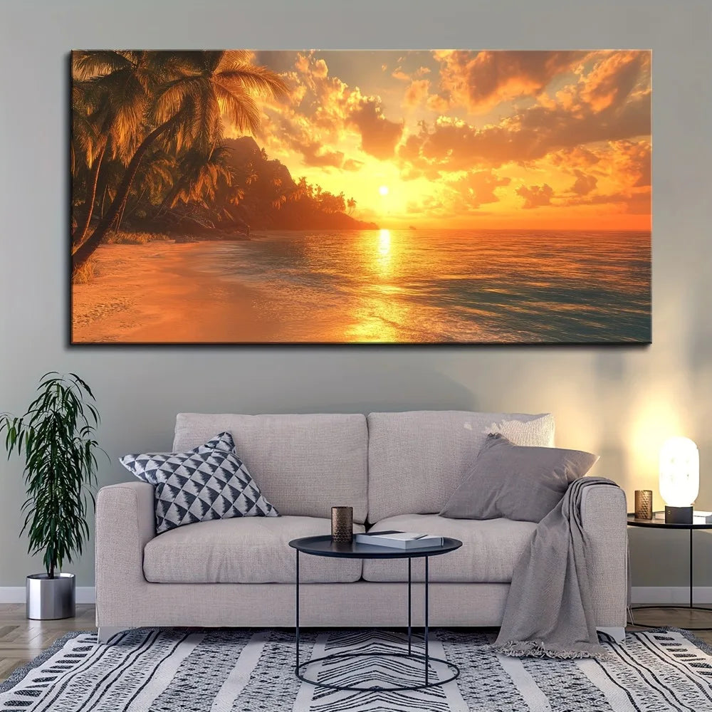 1.5 Inch Pine Frame Canvas Art Tropical Beach Sunset