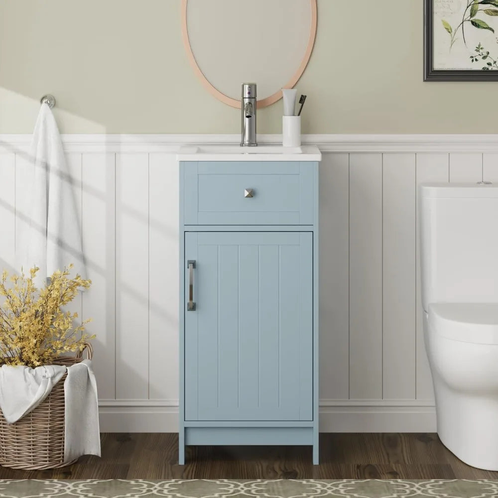 16 Inch Coastal Blue Modern Bathroom Vanity With Sink