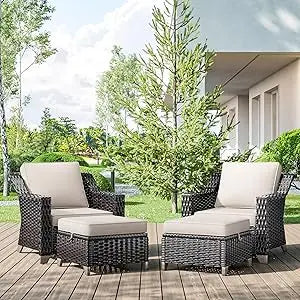 4 Piece Wicker Patio Furniture Set With Chairs And Ottomans