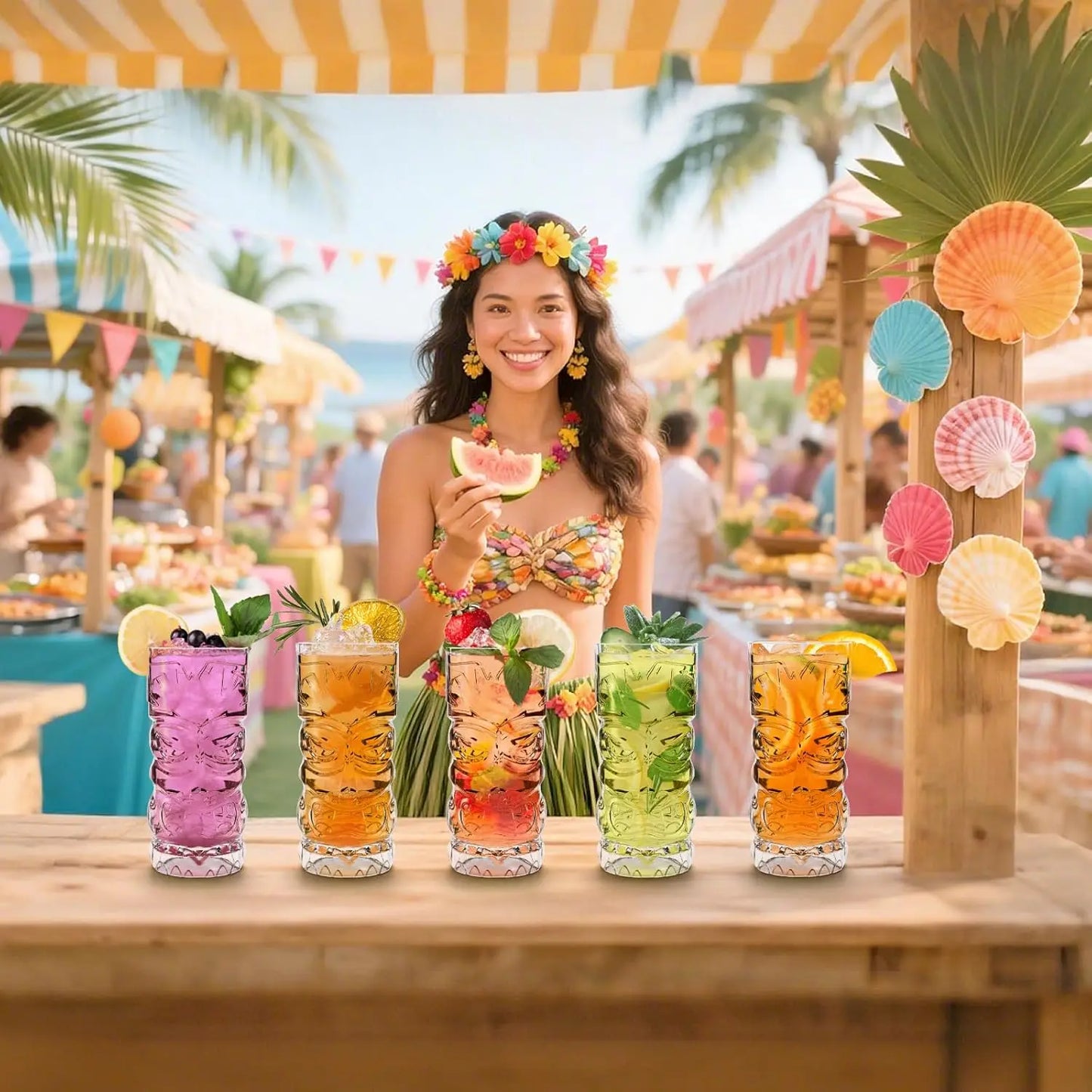 8 Pack 17 Oz Plastic Tiki Cups Clear Tiki Cocktail Mugs For Luau Party