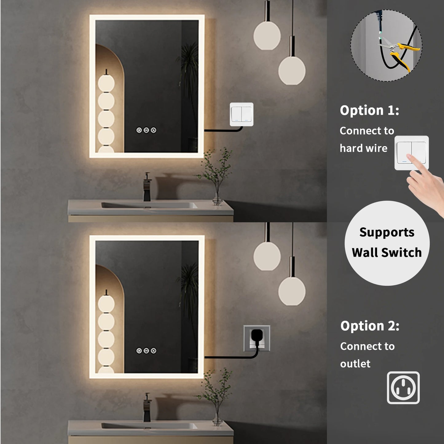 Lighted Bathroom Mirror 16x20 Anti Fog Wall Mounted Mirror Memory Function