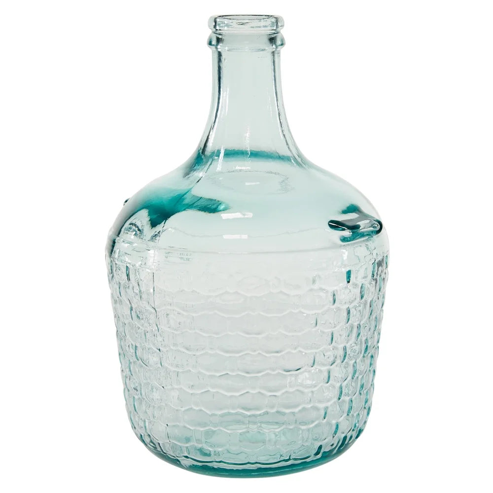 12 Inch Aquamarine Coastal Glass Vase Recycled Bubble