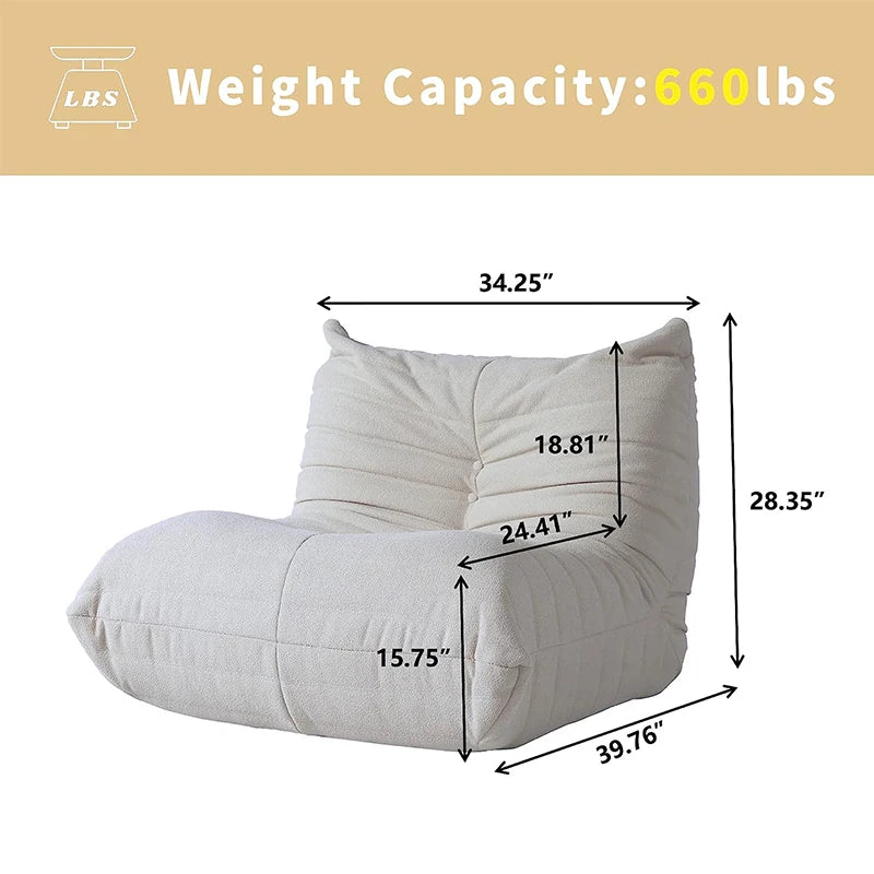 Teddy Fabric Bean Bag Sofa Comfy Lazy Floor Couch Soft Lounge Chair Foam Filled Accent Chair for Living Room Bedroom