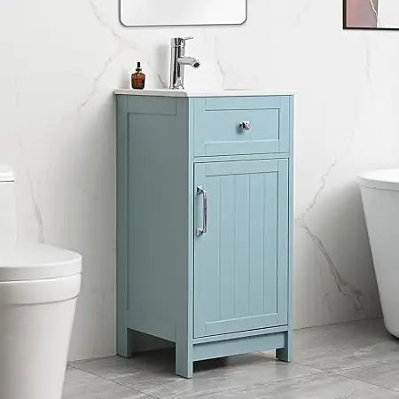 16 Inch Coastal Blue Modern Bathroom Vanity With Sink