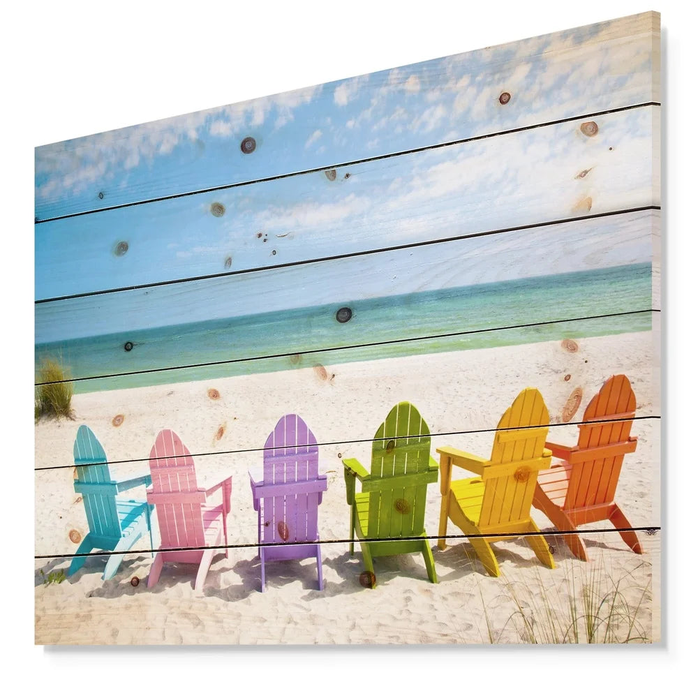 Coastal Nautical Beach Chairs Wood Wall Art Pine Print