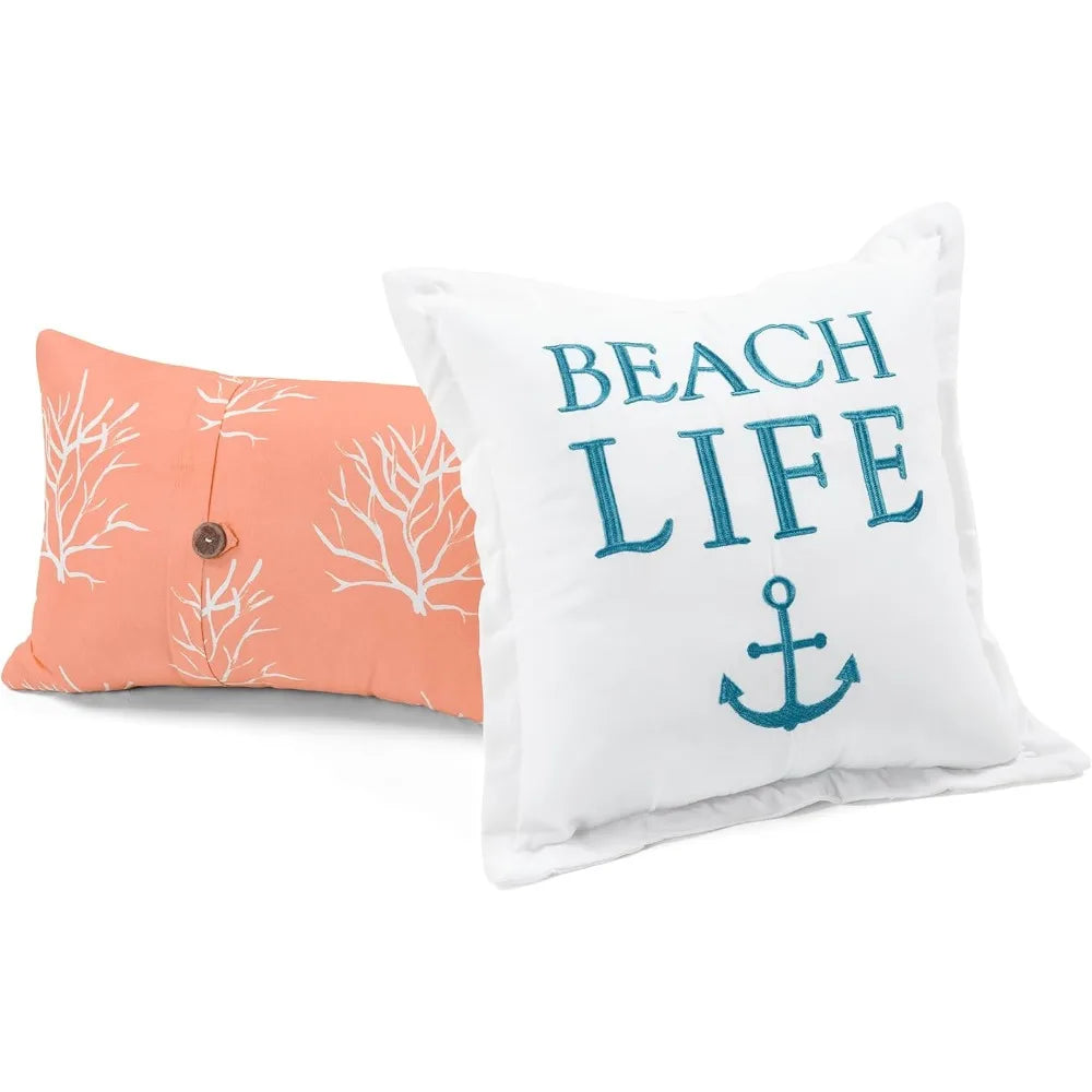 Coastal Reef Reversible Quilt Set King 7 Piece Ocean Blue Coral Decor Bedding