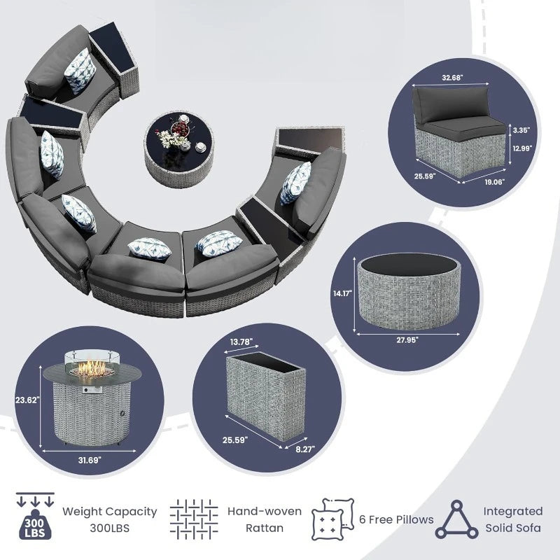 Patio Furniture Set Fully Assembled Outdoor Sectional Sofa Grey Half Moon Curved