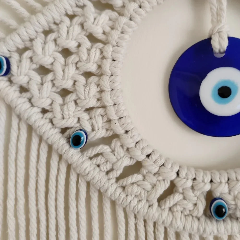 Bohemian Handwoven Wall Hanging Tapestry Evil Eye Pendant