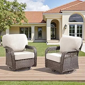 Wicker Swivel Rocker Patio Chairs Set Of 2 All Weather