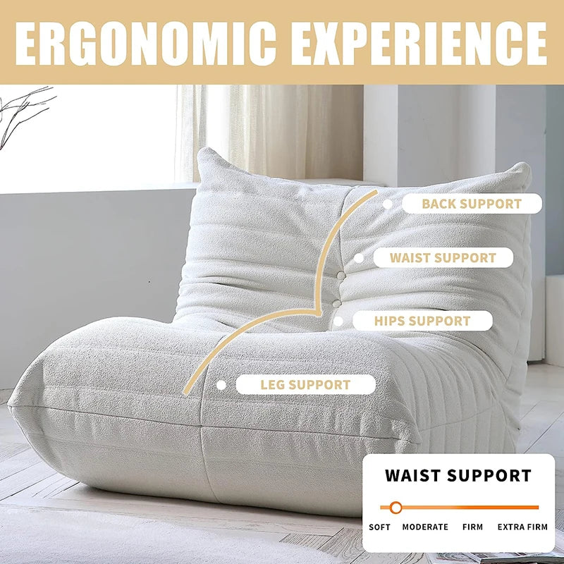 Teddy Fabric Bean Bag Sofa Comfy Lazy Floor Couch Soft Lounge Chair Foam Filled Accent Chair for Living Room Bedroom