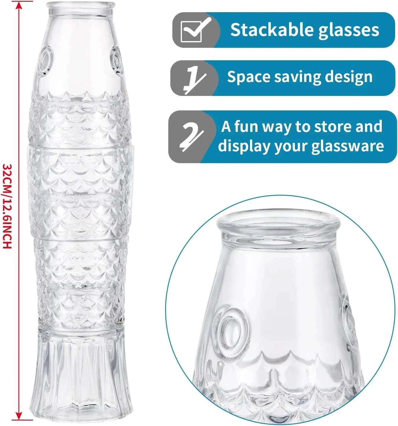 Fish Design Tumbler Glasses Set Of Four Stackable Colored Beverage Cups