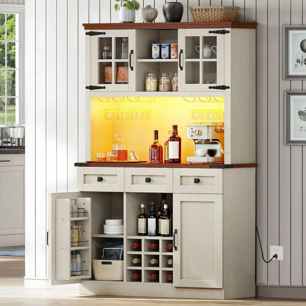 Coffee Bar Cabinet With Outlet And Lights 72 Inch Farmhouse