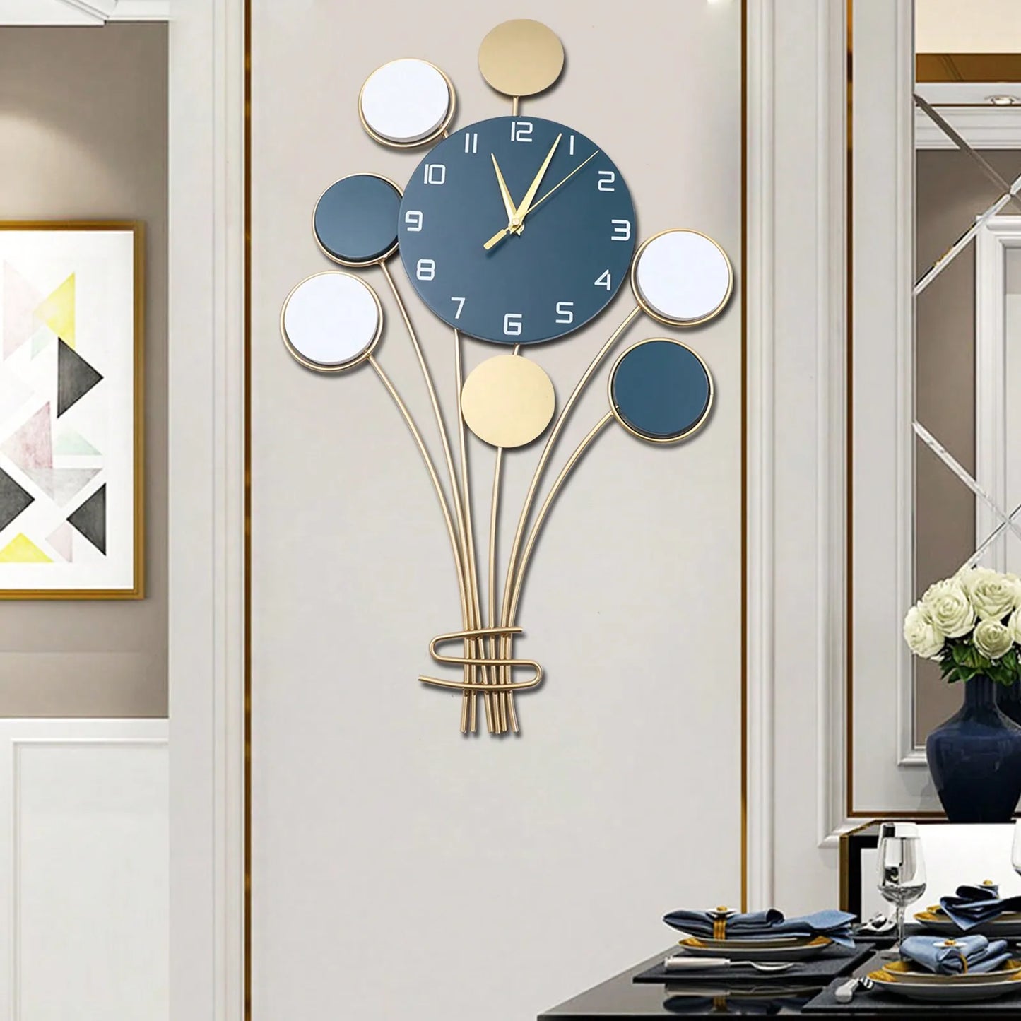 Large Wall Clock Without Drilling Battery Operated Silent Hot Air Balloon Decor Simple Design