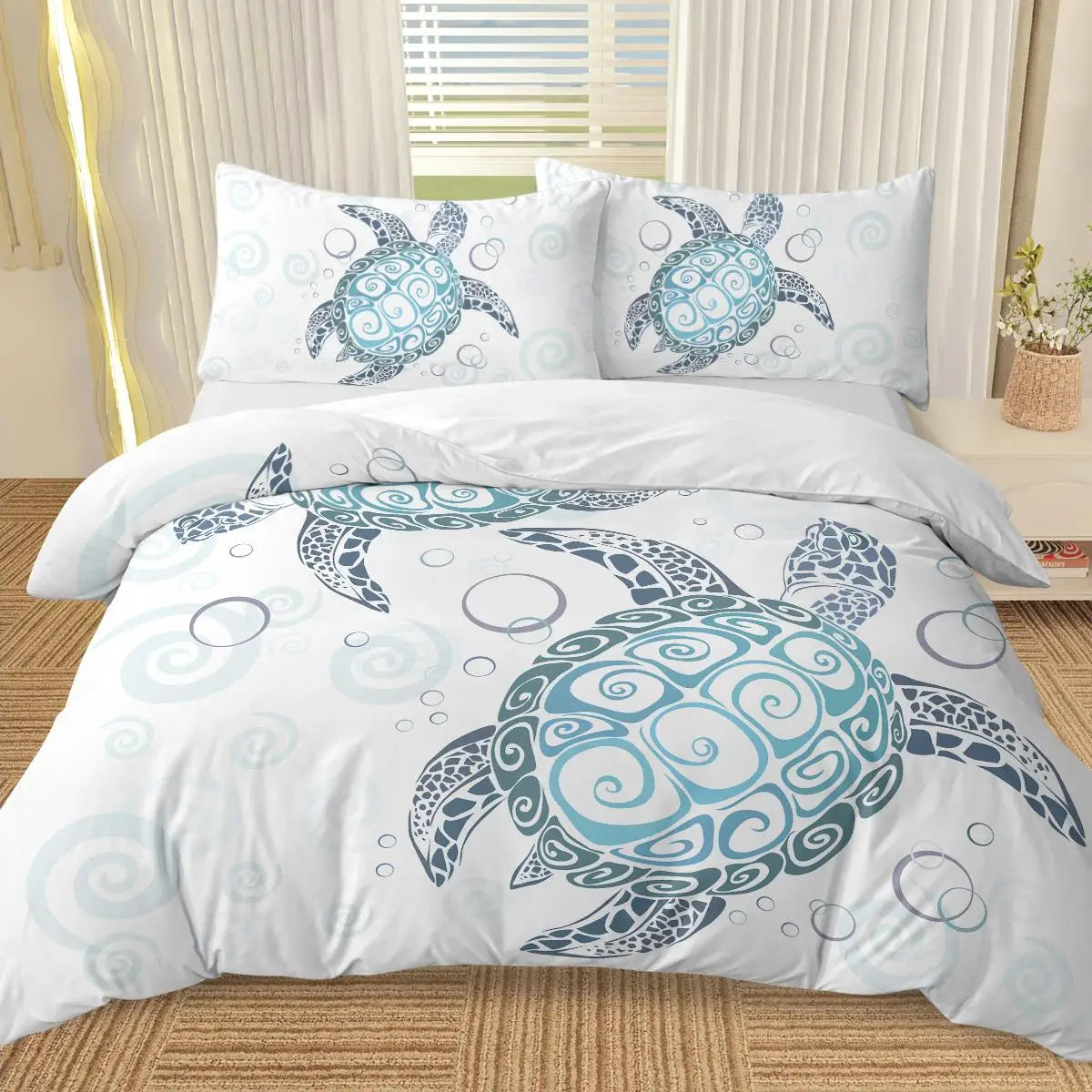 Aqua Teal Sea Bedding Set 3 Piece Twin Duvet Cover with Pillowcases Ocean Beach Theme