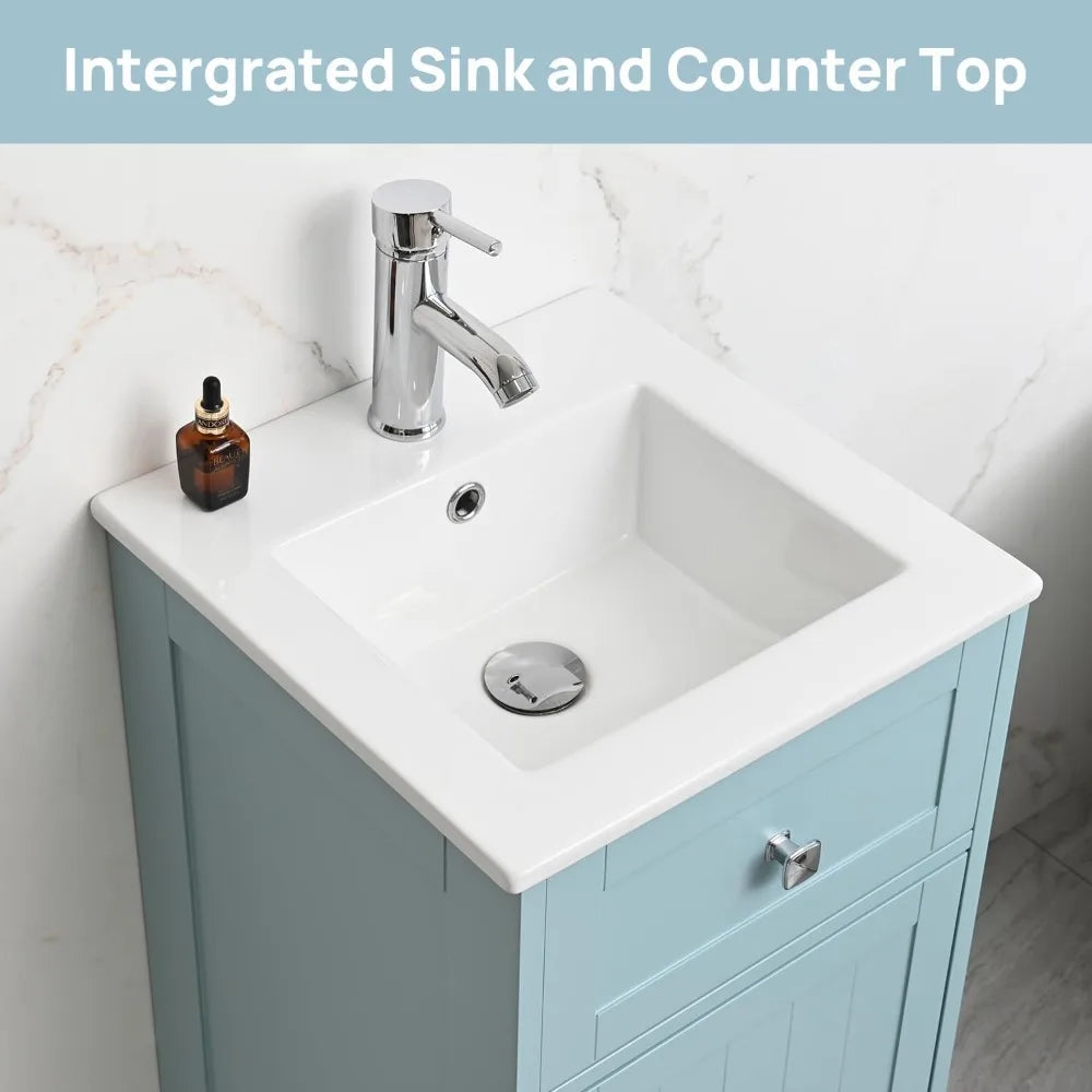 16 Inch Coastal Blue Modern Bathroom Vanity With Sink