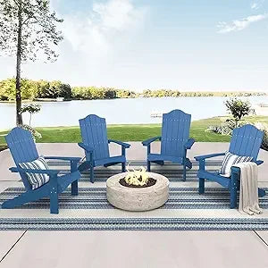 Bright Blue Poly Adirondack Chairs Set 4 Weather Resistant