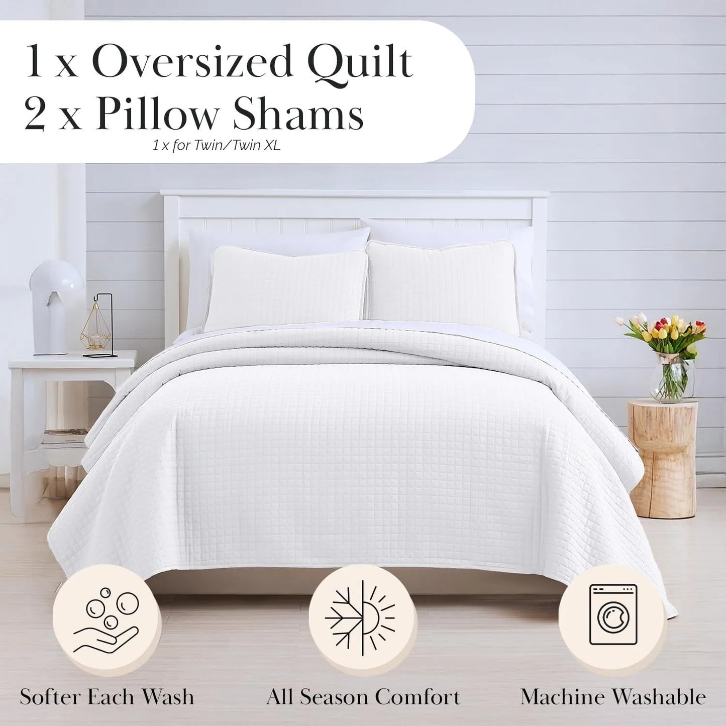 XL Twin Quilt Set Microfiber Quilted Bedspread Twin Bedding Coverlet Set with Pillow Sham Wrinkle Free Stain and Pet Hair Resistant