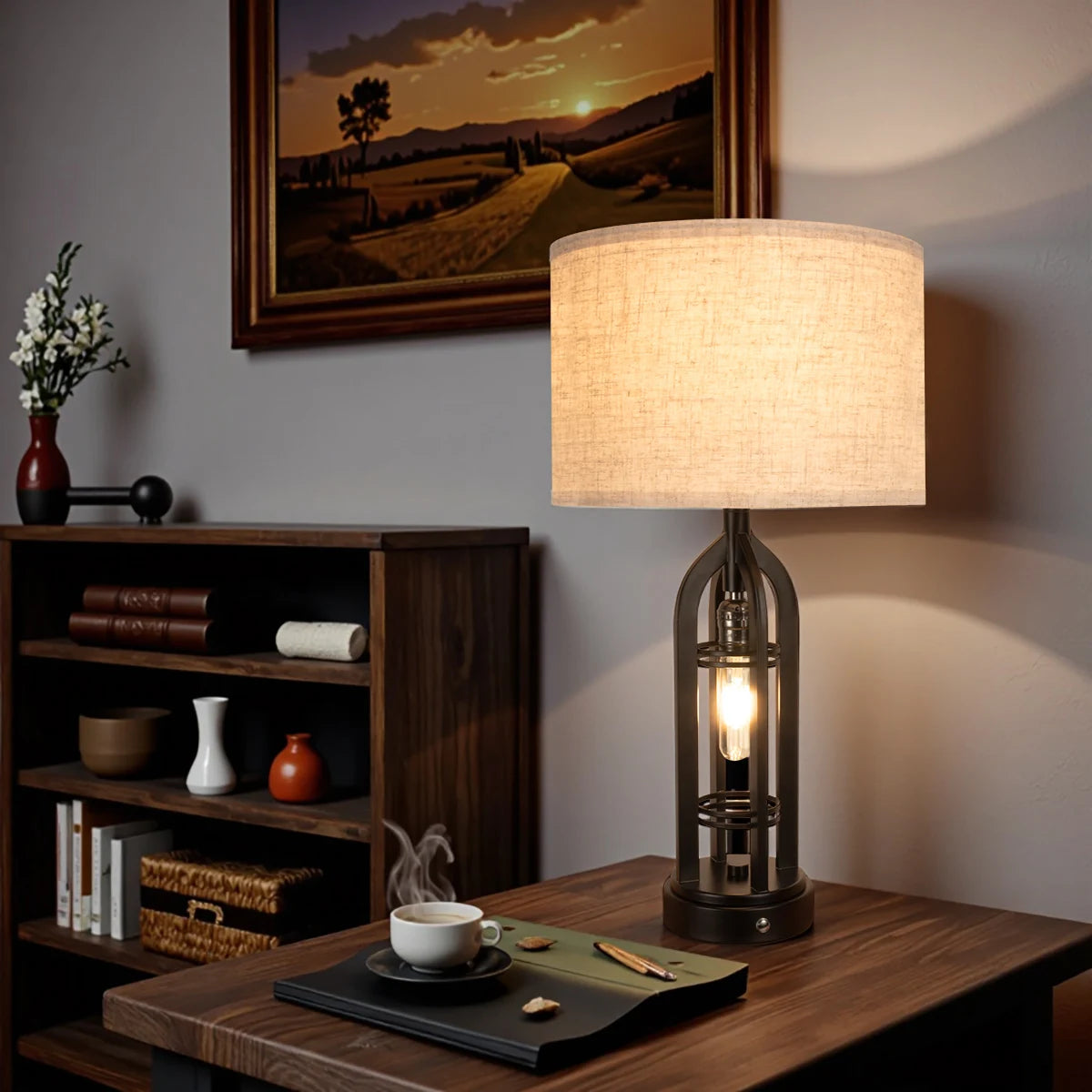 Industrial Retro Desk Lamp Night Light 3 Colors USB Ports