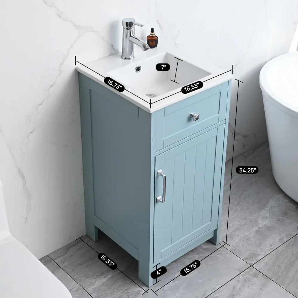 16 Inch Coastal Blue Modern Bathroom Vanity With Sink