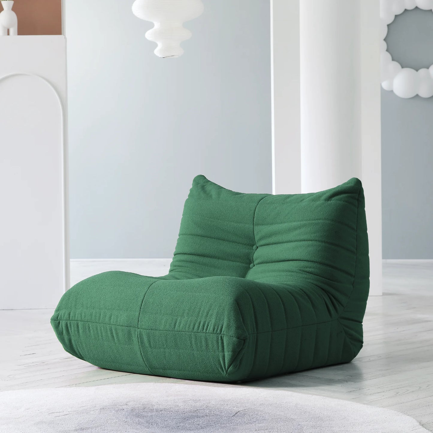 Teddy Fabric Bean Bag Sofa Comfy Lazy Floor Couch Soft Lounge Chair Foam Filled Accent Chair for Living Room Bedroom