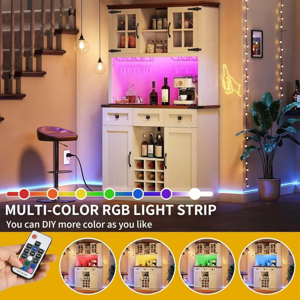 Coffee Bar Cabinet With Outlet And Lights 72 Inch Farmhouse