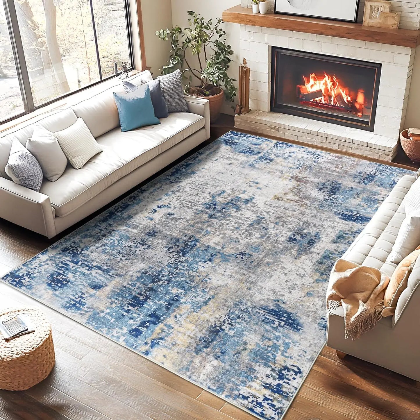 Large Modern Abstract Area Rug Soft Low Pile Non Slip