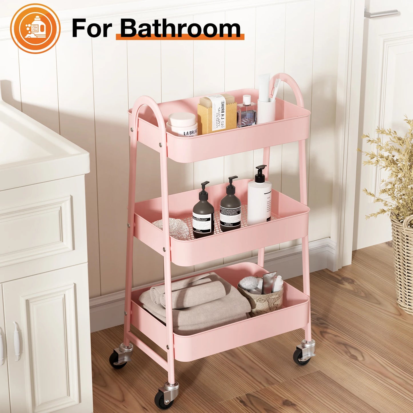 3 Tier Rolling Cart Metal Utility Storage Organizer Kitchen