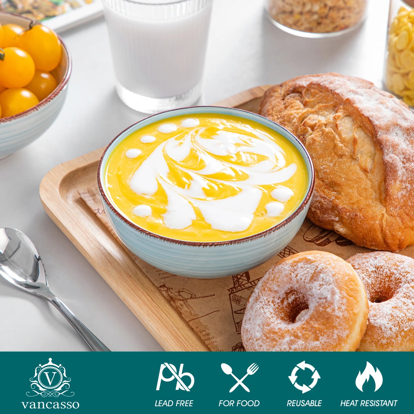 Vancasso Bonita 6 Piece Porcelain Hand Painted Ceramic Serving Bowl Set 380Ml 820Ml Soup Mixing Noodle Fruit Ramen