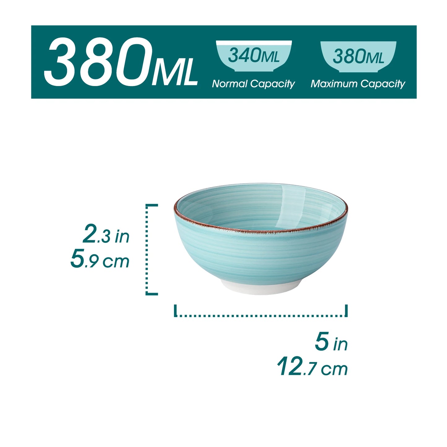 Vancasso Bonita 6 Piece Porcelain Hand Painted Ceramic Serving Bowl Set 380Ml 820Ml Soup Mixing Noodle Fruit Ramen