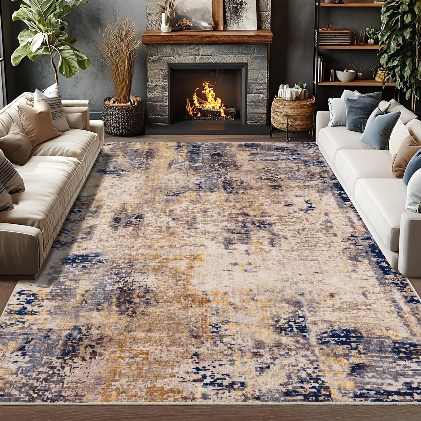 Large Modern Abstract Area Rug Soft Low Pile Non Slip