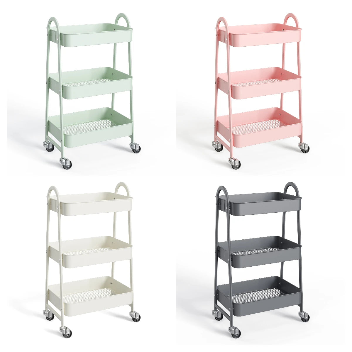 3 Tier Rolling Cart Metal Utility Storage Organizer Kitchen