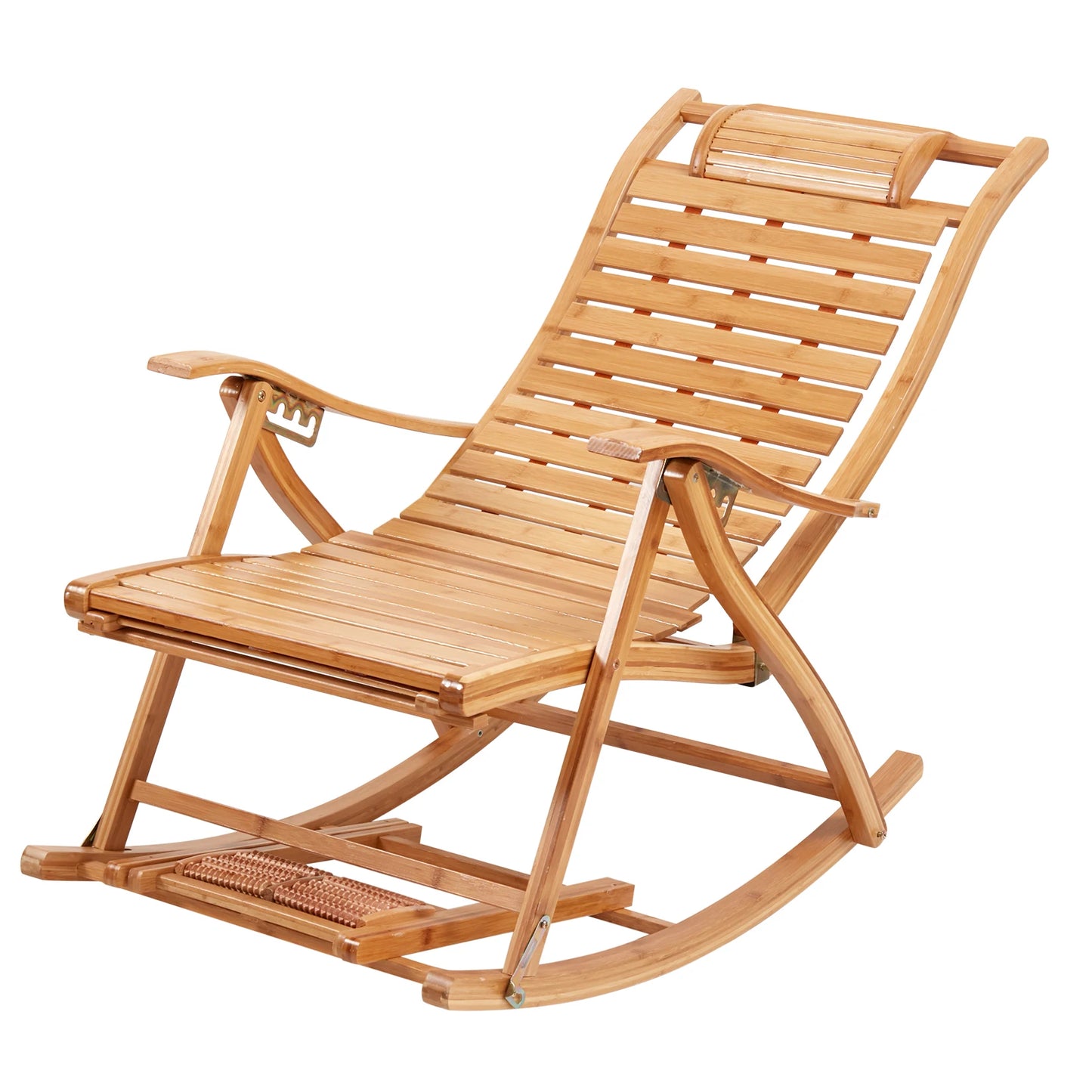 Heavy Duty Bamboo Rocking Chair Adjustable Lounge Recliner