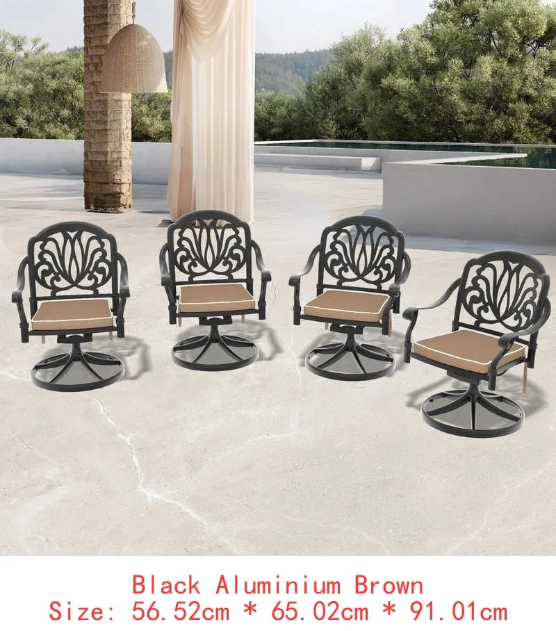 Aluminum Patio Swivel Chairs 2 Pack Black Frame Cushions