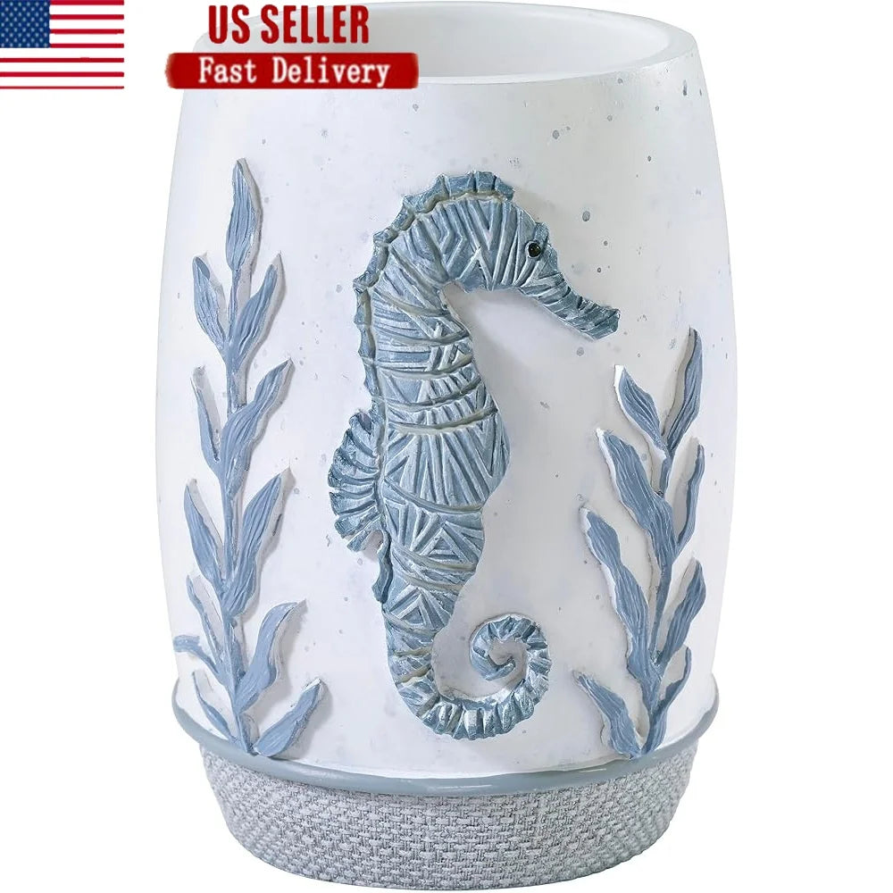 Modern Ocean Themed Tumbler For Guest Bathroom Food Safe Resin Hand Painted Caicos Collection Home Decor