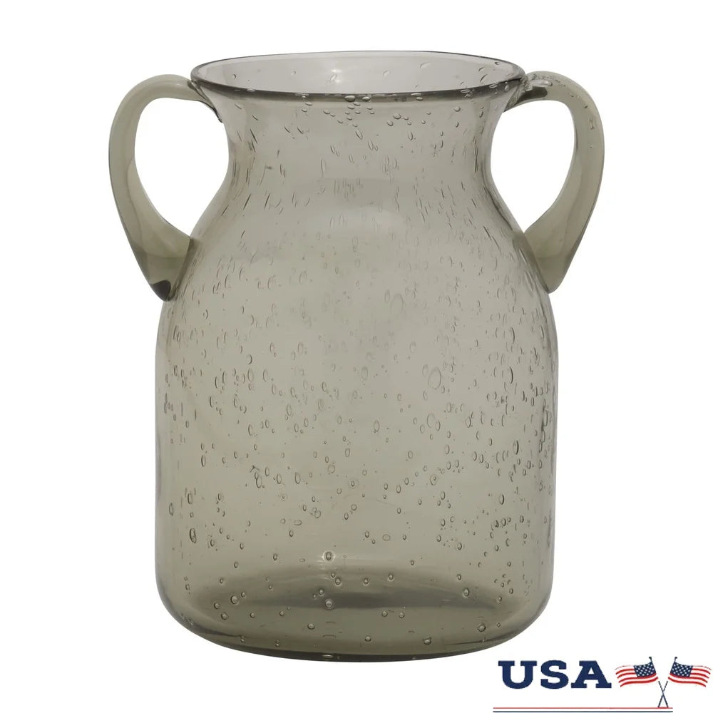 Green Handled Glass Vase Elegant Home Decor Floral Arrangement Display For Living Room Bedroom Kitchen Bathroom