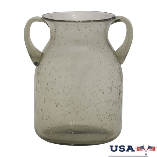 Green Handled Glass Vase Elegant Home Decor Floral Arrangement Display For Living Room Bedroom Kitchen Bathroom