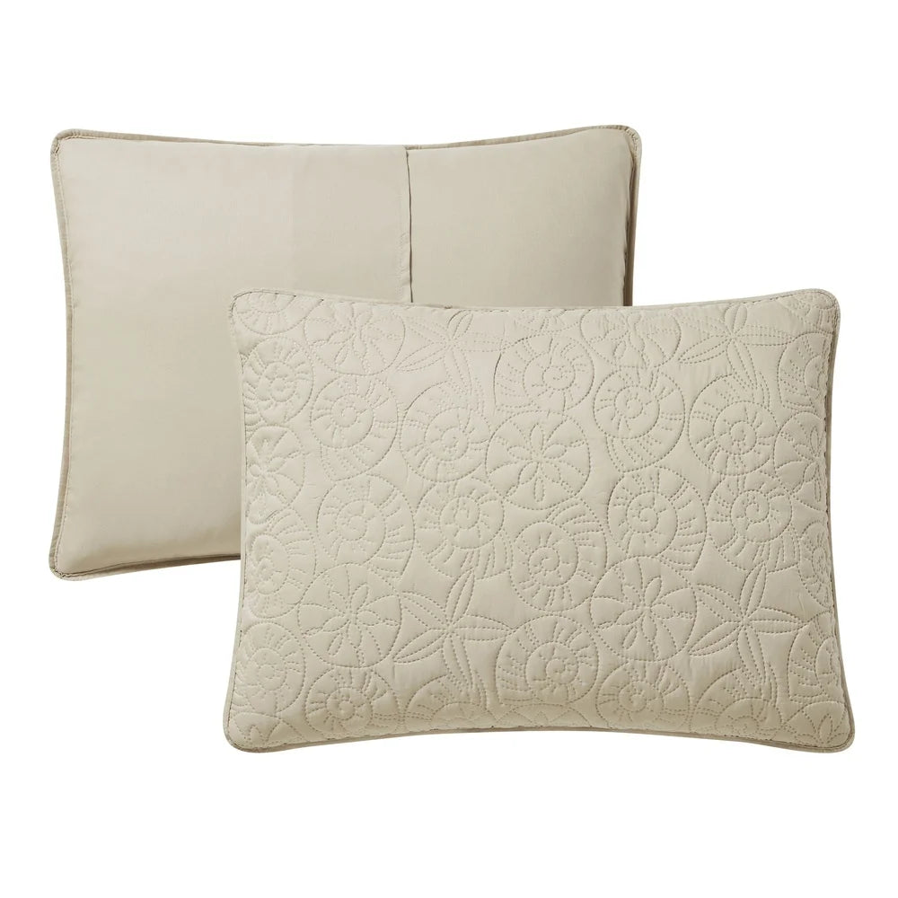 Coastal 3 Piece Quilt Set Seashell Pattern King Size Machine Washable Microfiber