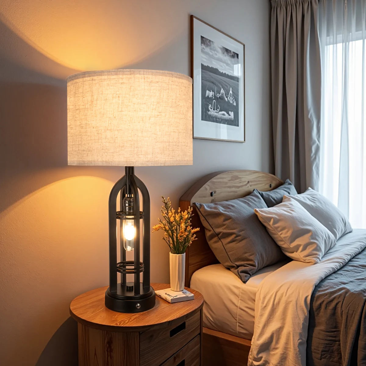 Industrial Retro Desk Lamp Night Light 3 Colors USB Ports